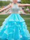 Ball Gown/Princess High Neck Tulle Sweep Train Prom Dresses With Tiered #Milly020114983