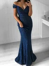 Sheath/Column Off-the-shoulder Lace Sweep Train Prom Dresses #Milly020114987