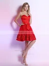Short/Mini Red Satin Tulle Appliques and Bow Beautiful Sweetheart Prom Dress #02051649
