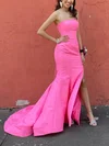 Sheath/Column Strapless Satin Sweep Train Prom Dresses With Split Front #Milly020114995