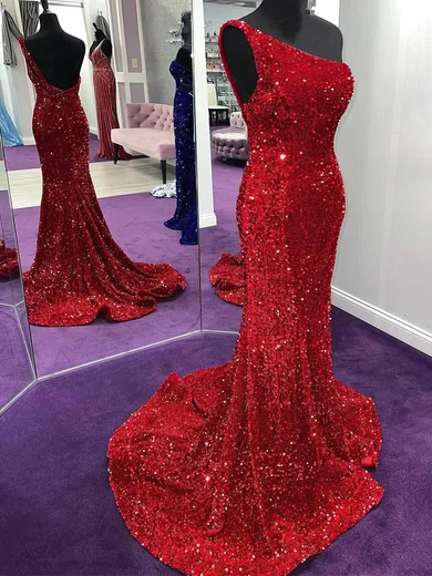 Mermaid One Shoulder Sparkly Sequin Prom Dresses #Milly020115008