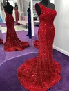 Trumpet/Mermaid One Shoulder Sequined Sweep Train Prom Dresses With Split Front #Milly020115008