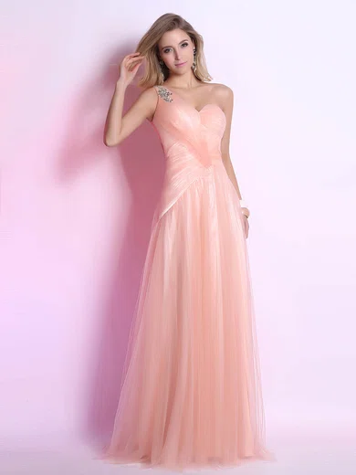 One Shoulder A-line with Beading Tulle Open Back Prom Dresses #02014301