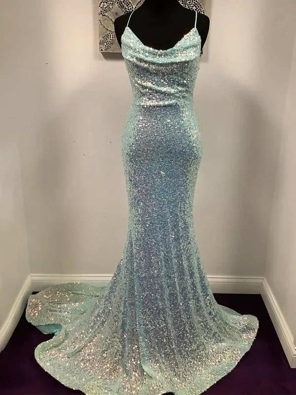 Trumpet/Mermaid Cowl Neck Sequined Sweep Train Prom Dresses #Milly020115014