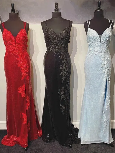 Sheath/Column V-neck Sparkly Sequin Prom Dresses With Appliques #Milly020115015