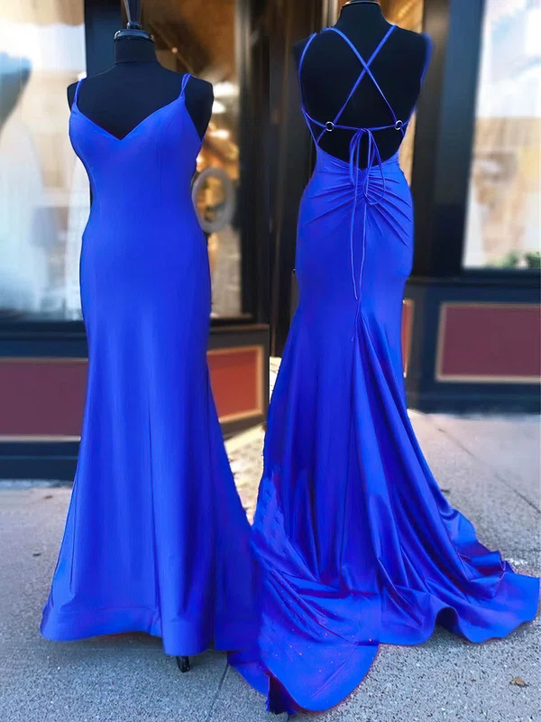 Trumpet/Mermaid V-neck Jersey Sweep Train Ruffles Prom Dresses #Milly020115020