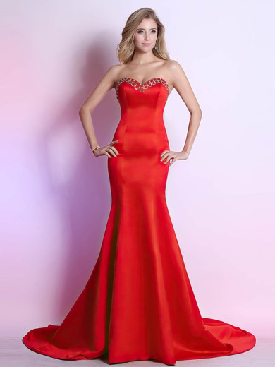 Sweetheart Red Satin Sweetheart Bow Trumpet/Mermaid Fashion Prom Dresses #02023119