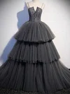 Ball Gown V-neck Tulle Sweep Train Prom Dresses With Tiered #Milly020115021