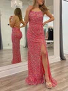 Sheath/Column Sweep Train Scoop Neck Sequined Split Front Prom Dresses #Milly020115030