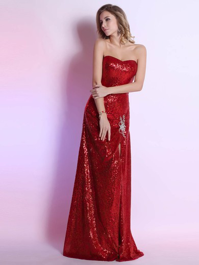 Fashionable Burgundy Sequined Sheath/Column Split Front Sweethear Prom Dress #02014302