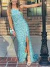 Sheath/Column One Shoulder Sequined Sweep Train Prom Dresses With Split Front #Milly020115037