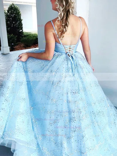 Ball Gown V-neck Glitter Floor-length Prom Dresses 