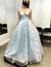 A-line V-neck Glitter Floor-length Prom Dresses #Milly020115040