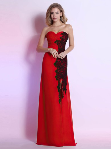 Sweetheart Split Front Sheath/Column Red Chiffon Lace Prom Dresses #02023120