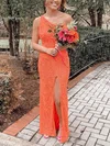 Sheath/Column One Shoulder Sequined Sweep Train Prom Dresses With Split Front #Milly020115047