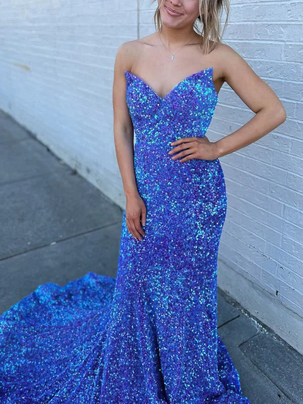 Trumpet/Mermaid V-neck Sequined Sweep Train Prom Dresses #Milly020115049
