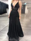 A-line V-neck Glitter Floor-length Prom Dresses #Milly020115057