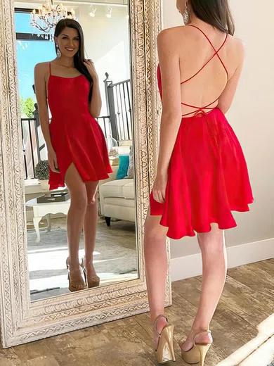 A-line Square Neck Satin Homecoming Dresses #Milly020110372