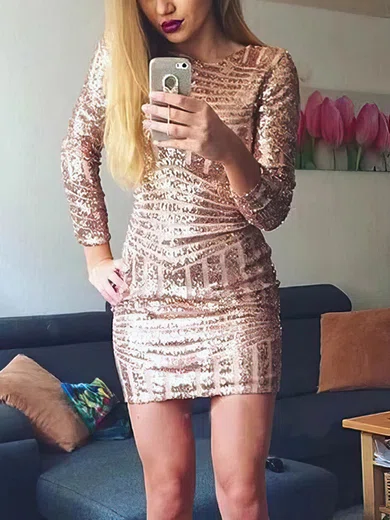Scoop Neck Sequin Bodycon Homecoming Dresses #Milly020110385