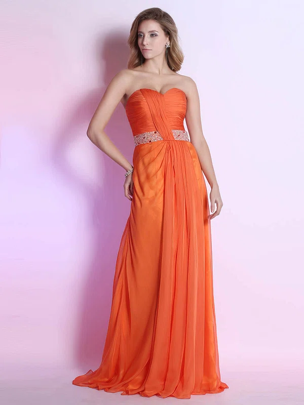 Sweetheart Orange Chiffon Sweep Train Beading Beautiful Prom Dress #02014306