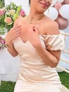 Sheath/Column Off-the-shoulder Silk-like Satin Tea-length Homecoming Dresses #Milly020110434