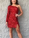 Sheath/Column One Shoulder Sequined Short/Mini Homecoming Dresses With Split Front #Milly020110397