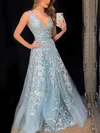 Ball Gown/Princess Floor-length V-neck Tulle Appliques Lace Prom Dresses #Milly020115064