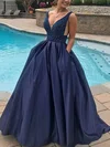 Ball Gown V-neck Lace Satin Floor-length Prom Dresses With Pockets #Milly020115070