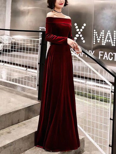 A-line Off-the-shoulder Velvet Floor-length Prom Dresses #Milly020115073