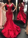 Trumpet/Mermaid V-neck Satin Sweep Train Prom Dresses With Cascading Ruffles #Milly020115075
