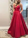 Ball Gown/Princess V-neck Satin Floor-length Prom Dresses With Pockets #Milly020115077