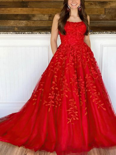 Ball Gown/Princess Sweep Train Scoop Neck Tulle Appliques Lace Prom Dresses #Milly020115079