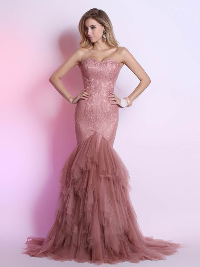 Tulle Lace with Sequins Sweetheart Fabulous Burgundy Trumpet/Mermaid Prom Dress #02014311