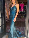 Trumpet/Mermaid V-neck Sequined Sweep Train Prom Dresses With Ruffles #Milly020115108