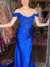 Sheath/Column Off-the-shoulder Silk-like Satin Sweep Train Prom Dresses With Split Front #Milly020115109