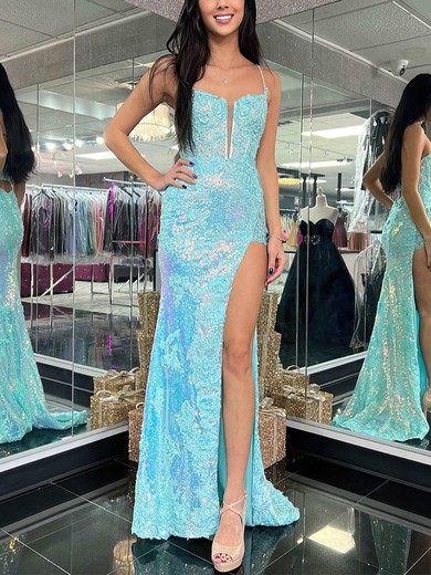 Sheath/Column V-neck Sequined Sweep Train Prom Dresses With Split Front #Milly020115113