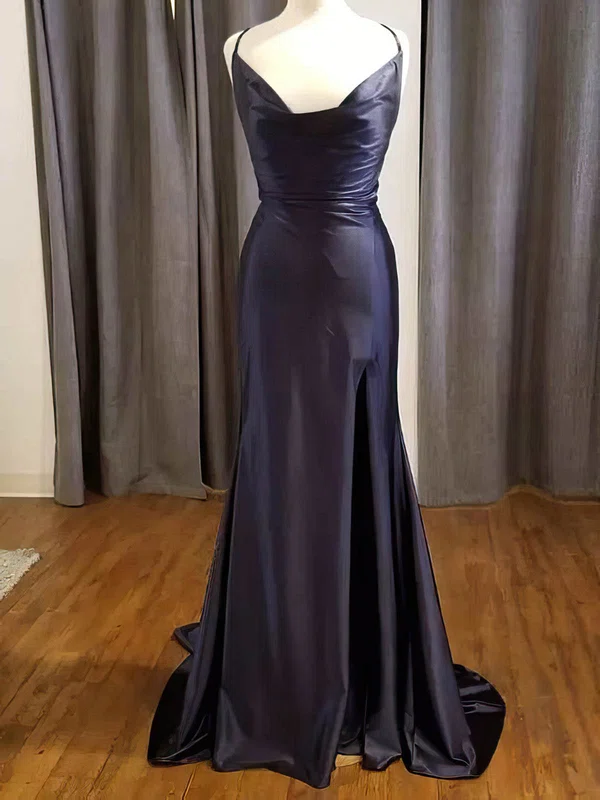 Sheath/Column Cowl Neck Satin Prom Dresses With Split #Milly020115133