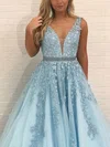 Ball Gown/Princess Floor-length V-neck Tulle Beading Prom Dresses #Milly020115148