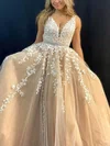 Ball Gown V-neck Tulle Sweep Train Prom Dresses With Beading #Milly020115159