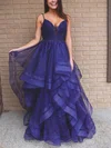 A-line V-neck Glitter Floor-length Prom Dresses With Cascading Ruffles #Milly020115161