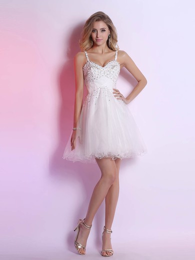 A-line Sweetheart Tulle Short/Mini Beading Prom Dresses #02051653