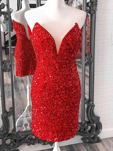 Red Deep V Neck Backless Sequin Mini Dress #Milly020115176
