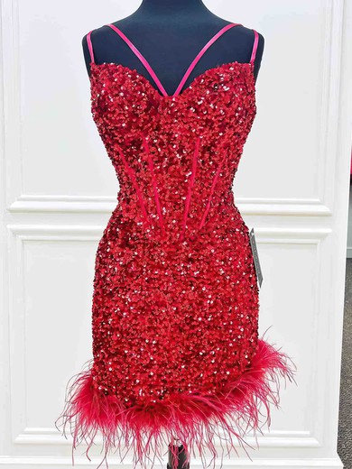 Red Fuzzy Hem Sequin Bodycon Mini Dress #Milly020115203
