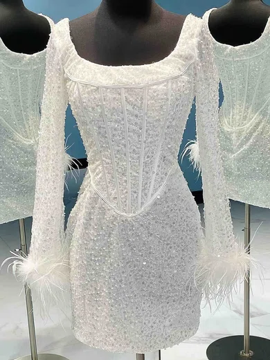 Fuzzy Trim Square Neck Long Sleeve Sequin Mini Dress #Milly020115204