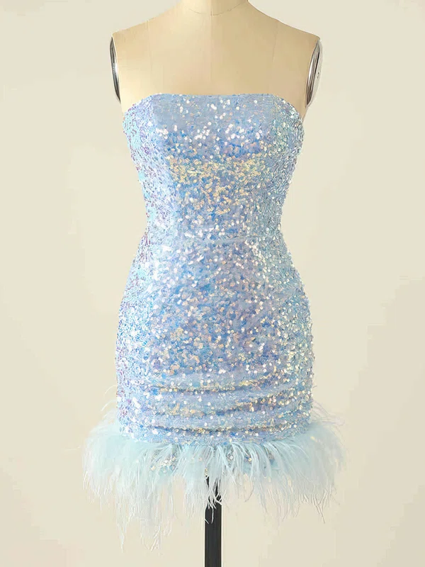 Sheath/Column Strapless Sequined Short/Mini Short Prom Dresses With Feathers / Fur #Milly020115212