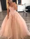 Ball Gown Sweetheart Tulle Sweep Train Prom Dresses With Appliques Lace #Milly020115227