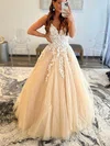 Ball Gown/Princess Floor-length V-neck Tulle Appliques Lace Prom Dresses #Milly020115233