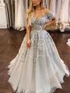 Ball Gown Off-the-shoulder Tulle Sweep Train Prom Dresses With Appliques Lace #Milly020115236