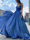 A-line V-neck Shimmer Crepe Sweep Train Prom Dresses #Milly020115238