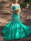 Trumpet/Mermaid Sweetheart Tulle Sweep Train Prom Dresses With Beading #Milly020115255